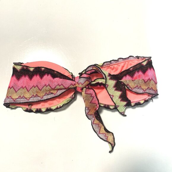 Victoria's Secret Bandeau Mesh Bikini Swim Top L Neon‎ Pink Yellow Black - Picture 2 of 3